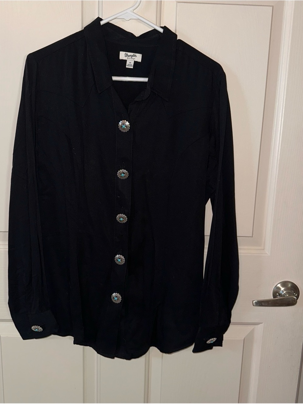 Wrangler Black Shirt with Turquoise Accent Concho Button